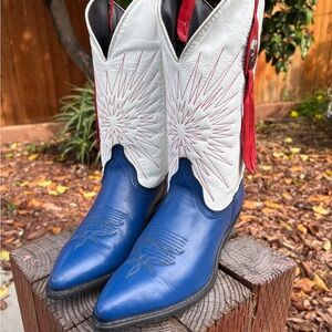 Blue and White Western Boots
